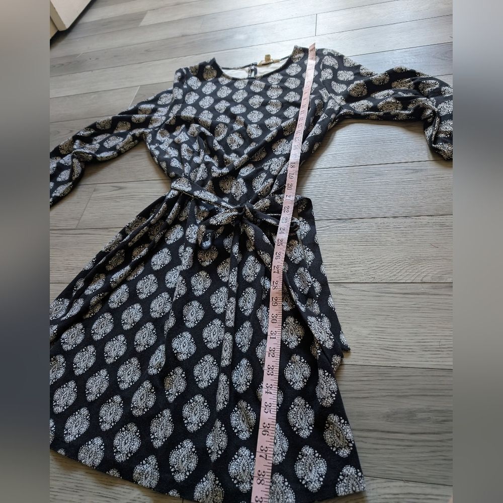 Boden Violet‎ Ponte Shift Tie Waist Black Mosaic Dress Size 14L Tall Long - Picture 3 of 11